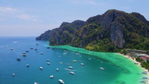 Koh Phi Phi viewpoint twin bays aerial — island that looks unreal Thailand 2026