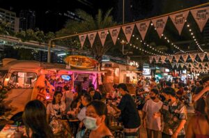 Thai street food market stalls at night