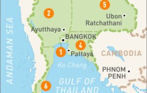 Map of Thailand with route markers