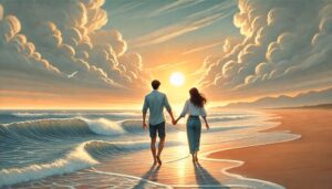 Sunset beach couple silhouette Thailand