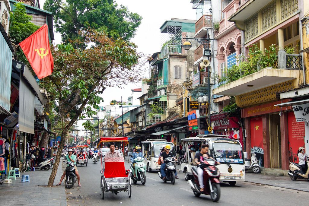 vietnam hanoi old quarter street motorbike
