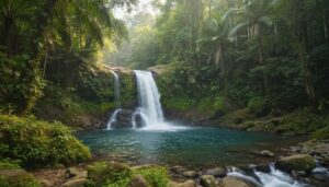 Khlong Chao Waterfall cascading through jungle on Ko Kood island, Thailand